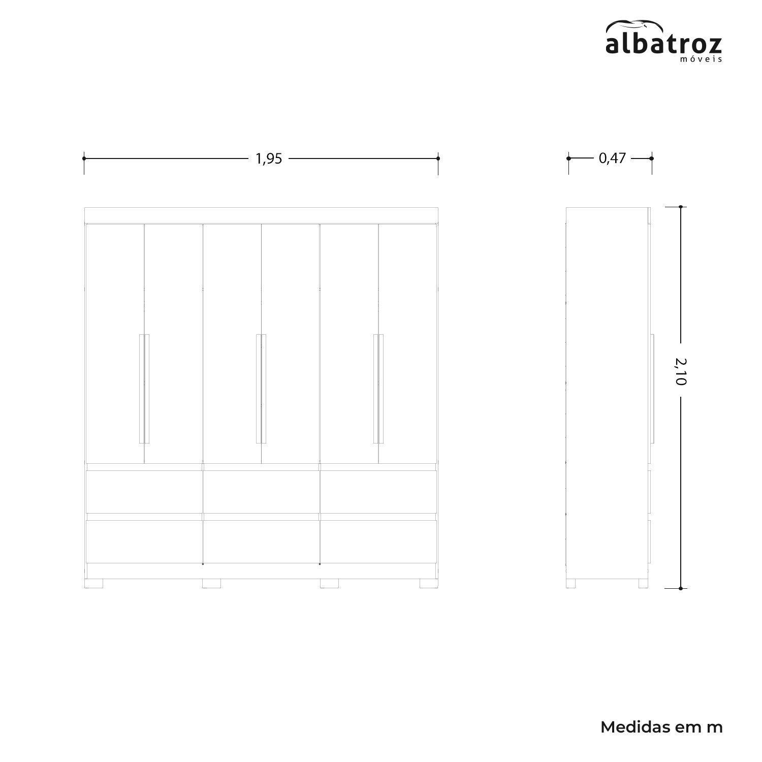 Guarda Roupa Casal 6 Portas 6 Gavetas Milano Albatroz Móveis - 4