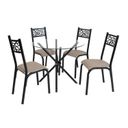 Ver imagem 3 de Conjunto Sala de Jantar Mesa Jade 90cm Tampo Vidrocom 4 Cadeiras Bege/Preto/Linho