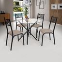 Ver imagem 1 de Conjunto Sala de Jantar Mesa Jade 90cm Tampo Vidrocom 4 Cadeiras Bege/Preto/Linho