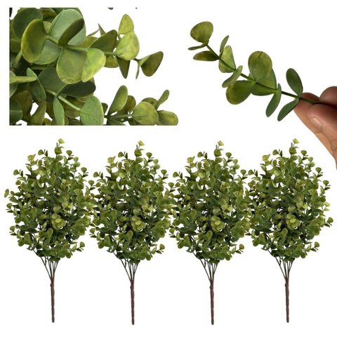 Kit 4 Buquês de Eucalipto Artificial 40cm com 6 Hastes – Folhagem Verde de Efeito Natural