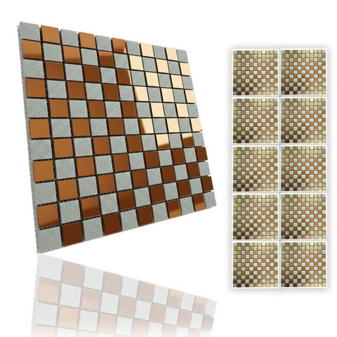 Pastilha de Vidro Autocolante Kit 10 Uni Parede Cozinha Box Banheiro Sala Decorativa Facil Aplicacao