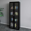 Ver imagem 1 de Armário Escritório Alto 2 Portas Vidro 3 Prateleiras 60cm Preto Tecno Mobili