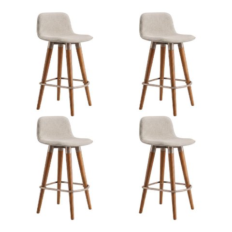Kit 4 Banquetas Linea Baixa Luxo Aço Champagne Assento Linho Cozinha Ilha Moderna - Champagne/Palha