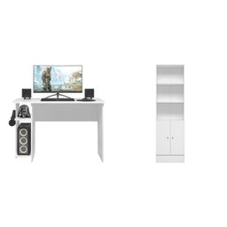 Kit 2 Peças Mesa Escritório/Gamer e Armário 2 Portas 5 Prateleiras Espresso Móveis - 2
