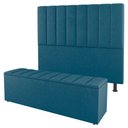 Ver imagem 1 de Kit Cabeceira E Baú Cama Box Casal Cora 140cm Suede Turquesa