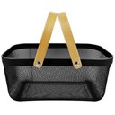 Ver imagem 3 de Cesto Com Alça Em Madeira E Ferro Imporiente 40x28x18cm CA09777 Preto