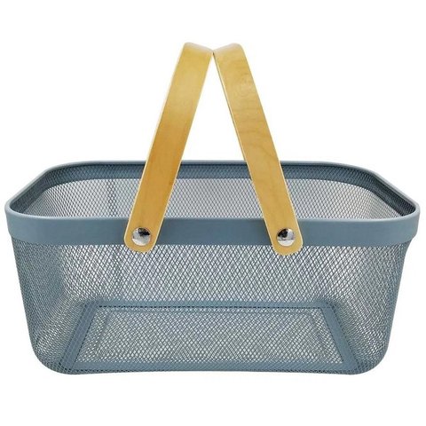 Cesto Com Alça Em Madeira E Ferro Imporiente 40x28x18cm CA09777 Preto