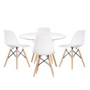Ver imagem 7 de Conjunto Mesa de Jantar com 1 Banco e 4 Cadeiras Eames Base Madeira Yescasa Marrom