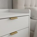 Ver imagem 3 de Mesa Cabeceira 40cm MDF Branca Dourada Borda Arredondada