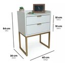 Ver imagem 2 de Mesa Cabeceira 40cm MDF Branca Dourada Borda Arredondada