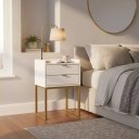 Ver imagem 1 de Mesa Cabeceira 40cm MDF Branca Dourada Borda Arredondada