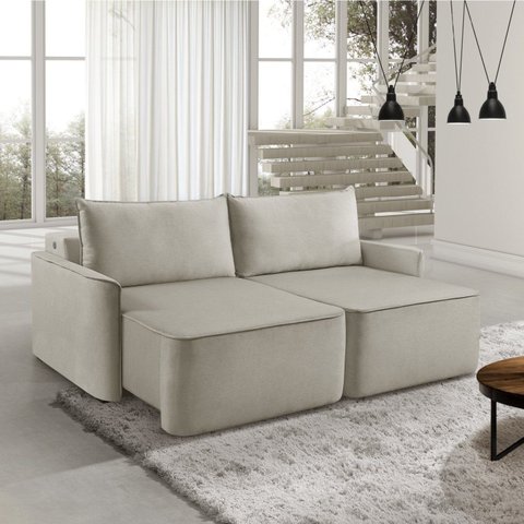 Sofá Retrátil 220cm com Kit Entrada USB 4 Lugares Moon 2321 Bege Creme