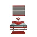 Ver imagem 1 de Gabinete Vidro 60cm Curvado Duplo Cuba Oval Vermelho Ferrari