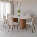 Ver imagem 1 de Conjunto de Jantar Lintz Vidro 6 Cadeiras Giratórias Dakota - Bouclé 03 Bege c/ PU Off White