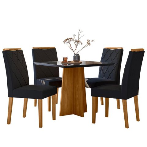 Conjunto Sala de Jantar Mesa Anitta 90x90 4 Cadeiras Sarah Ype/preto/veludo Preto