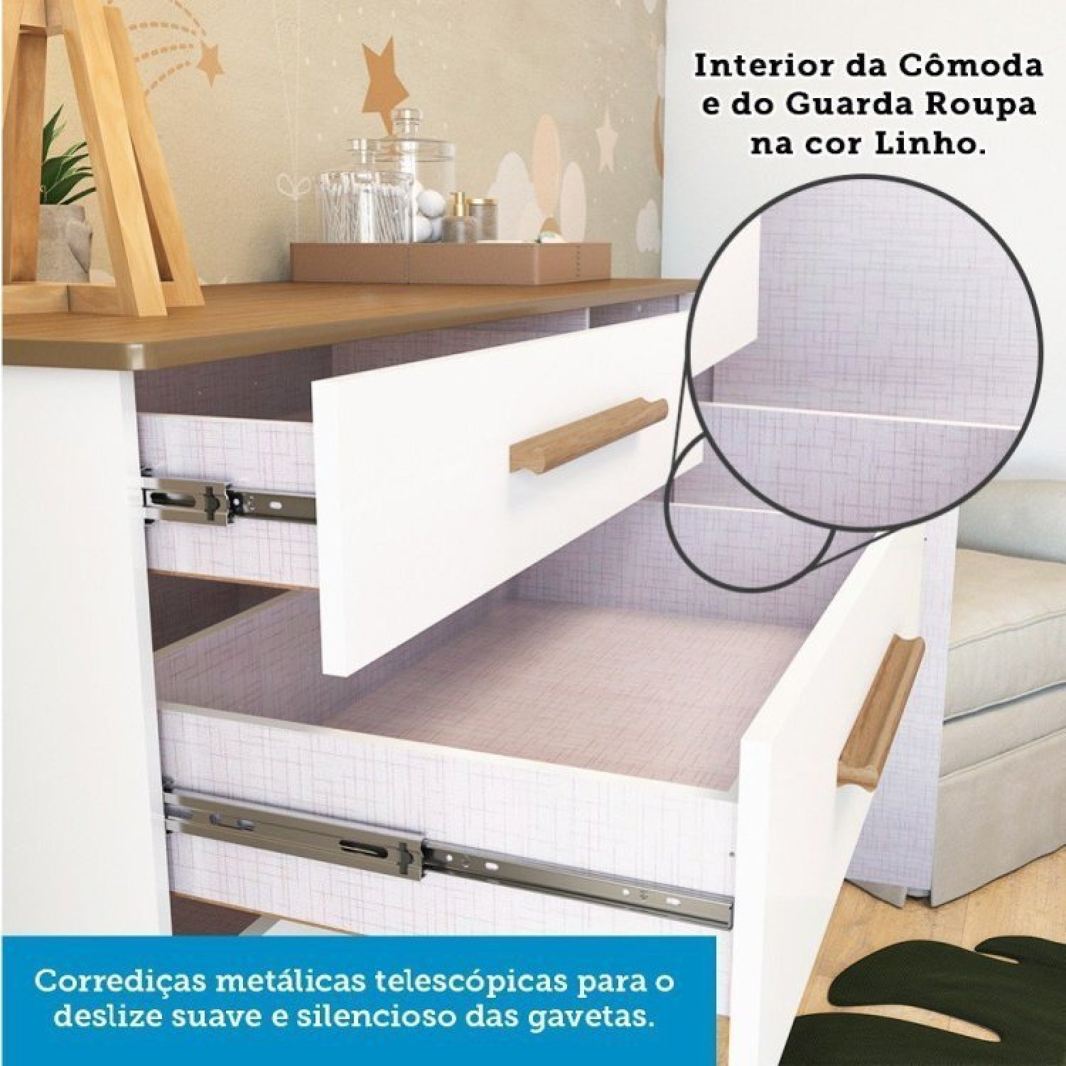 Quarto de Bebê com Berço 2 em 1 Guarda Roupa Cômoda Estante e Trocador Kakau Retrô Espresso Móveis - 13