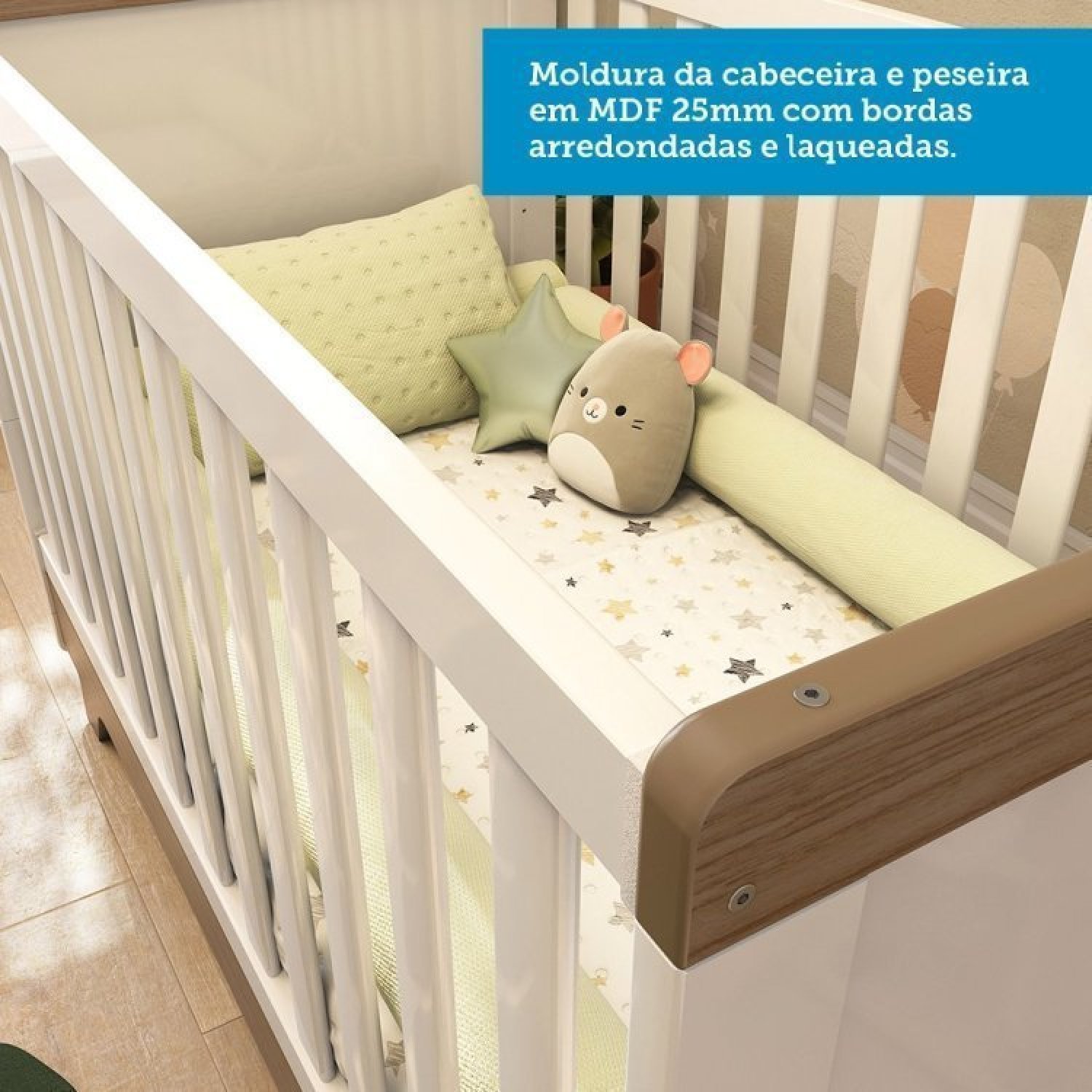 Quarto de Bebê com Berço 2 em 1 Guarda Roupa Cômoda Estante e Trocador Kakau Retrô Espresso Móveis - 7