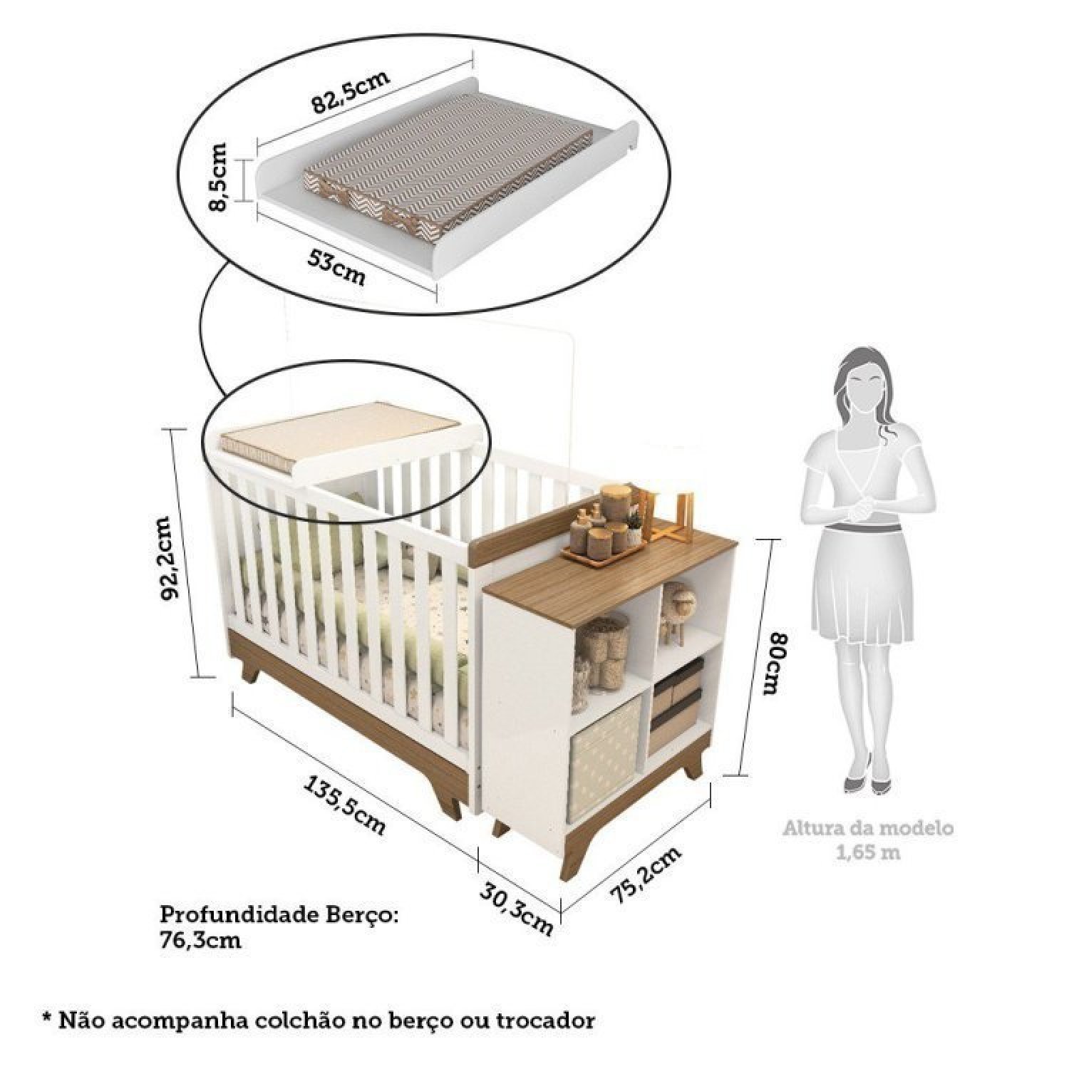 Quarto de Bebê com Berço 2 em 1 Guarda Roupa Cômoda Estante e Trocador Kakau Retrô Espresso Móveis - 6