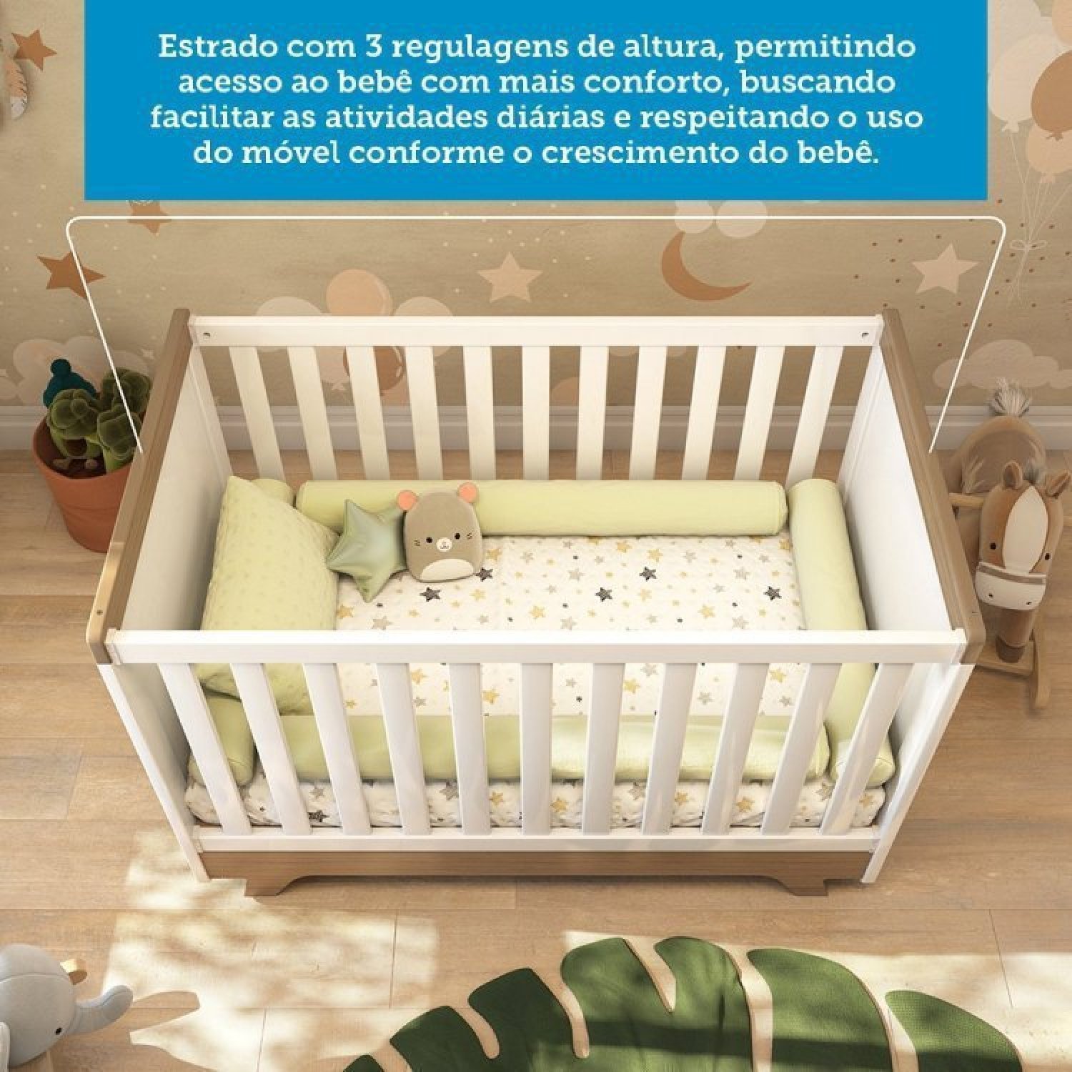 Quarto de Bebê com Berço 2 em 1 Guarda Roupa Cômoda Estante e Trocador Kakau Retrô Espresso Móveis - 9