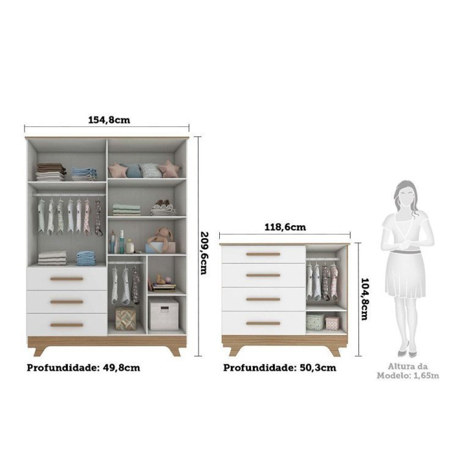 Quarto de Bebê com Berço 2 em 1 Guarda Roupa Cômoda Estante e Trocador Kakau Retrô Espresso Móveis - 3