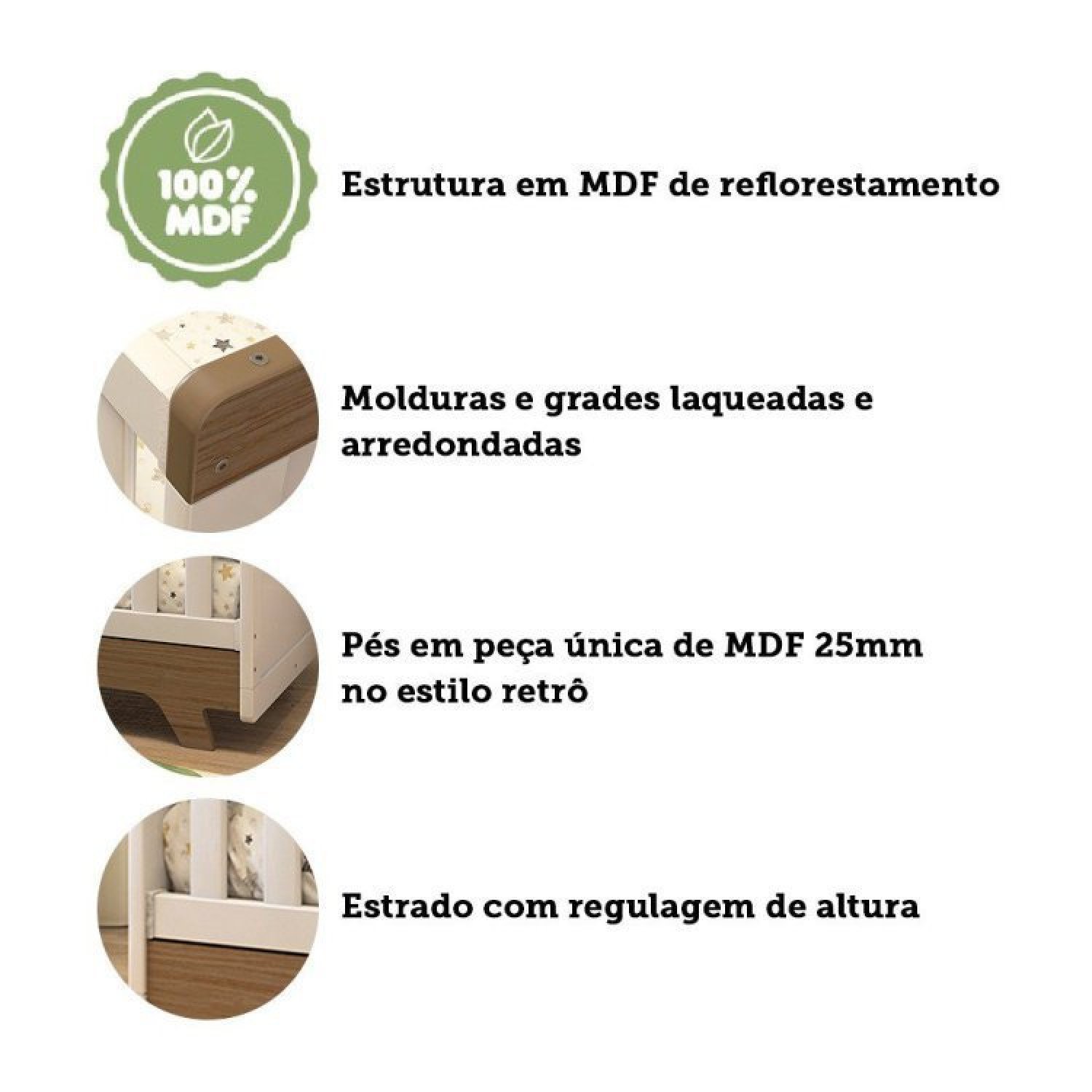 Quarto de Bebê com Berço 2 em 1 Guarda Roupa Cômoda Estante e Trocador Kakau Retrô Espresso Móveis - 15