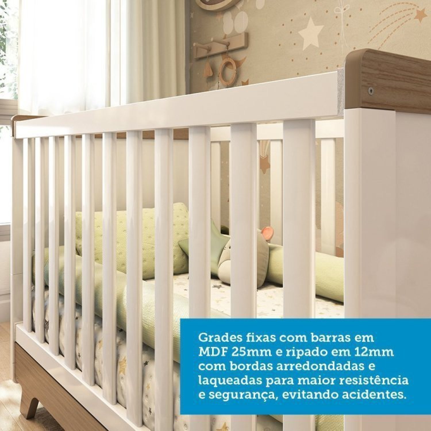 Quarto de Bebê com Berço 2 em 1 Guarda Roupa Cômoda Estante e Trocador Kakau Retrô Espresso Móveis - 8