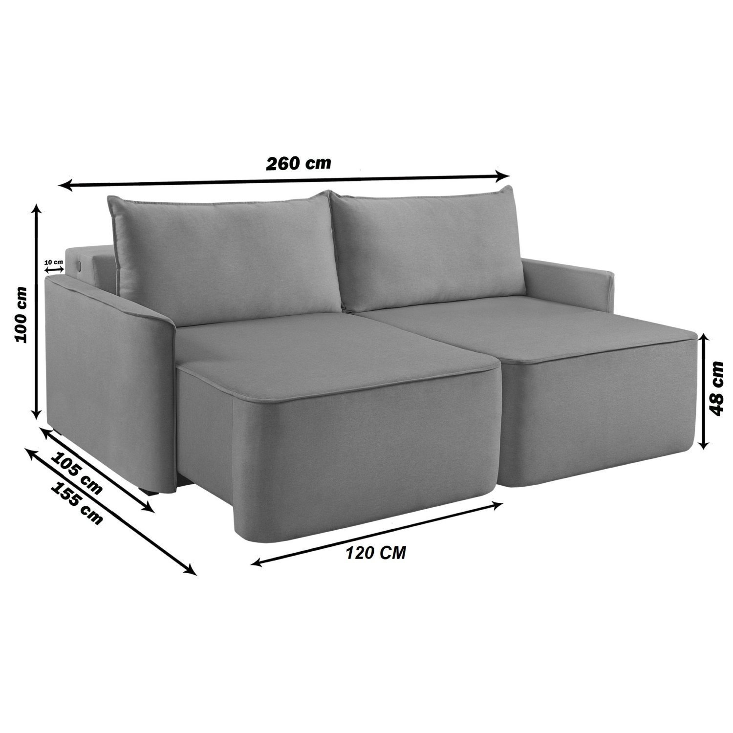 Sofá Retrátil 260cm com Kit Entrada USB 4 Lugares Moon 2323  - 3