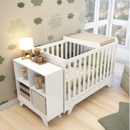 Quarto de Bebê com Berço Mini Cama Estante 4 Prateleiras e Trocador Kakau Retrô Espresso Móveis - 1