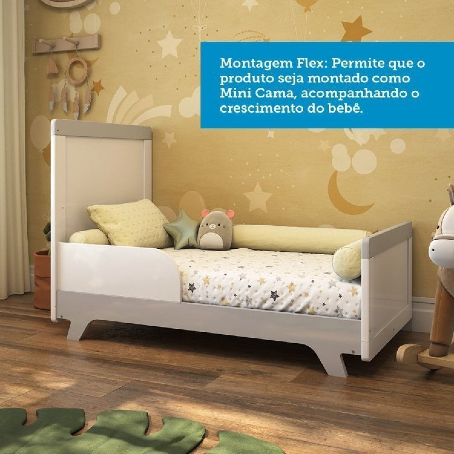 Quarto de Bebê com Berço Mini Cama Estante 4 Prateleiras e Trocador Kakau Retrô Espresso Móveis - 10