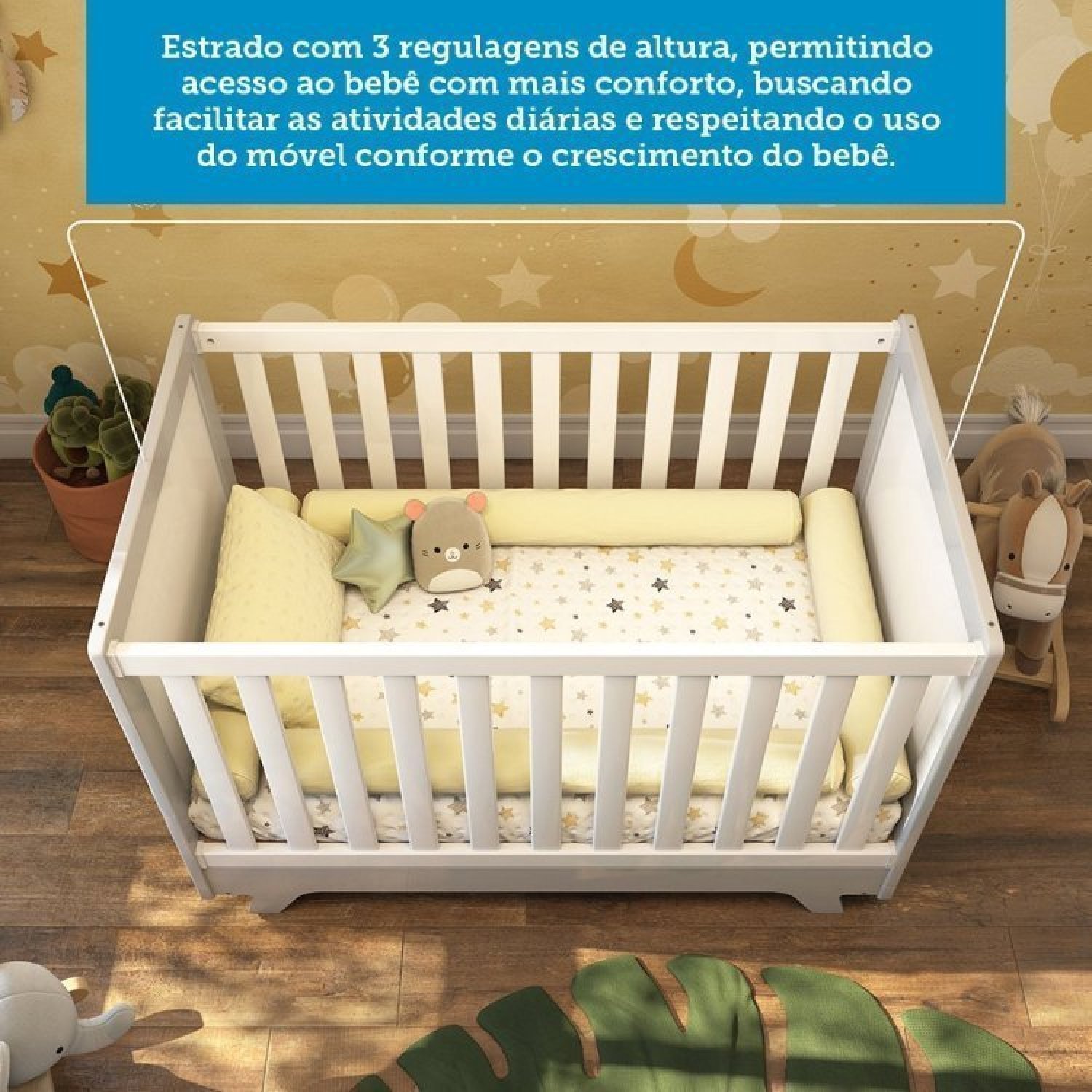 Quarto de Bebê com Berço Mini Cama Estante 4 Prateleiras e Trocador Kakau Retrô Espresso Móveis - 7