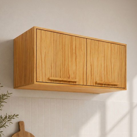 Armário Aéreo Cozinha 80 cm Trebbiano 2 Portas 100% MDF Amêndoa - Rio Doce