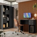 Ver imagem 1 de Conjunto Home Office 3 Peças 1 Escrivaninha 1 Armário Multiuso e 1 Estante Livreiro Espresso Móveis Preto