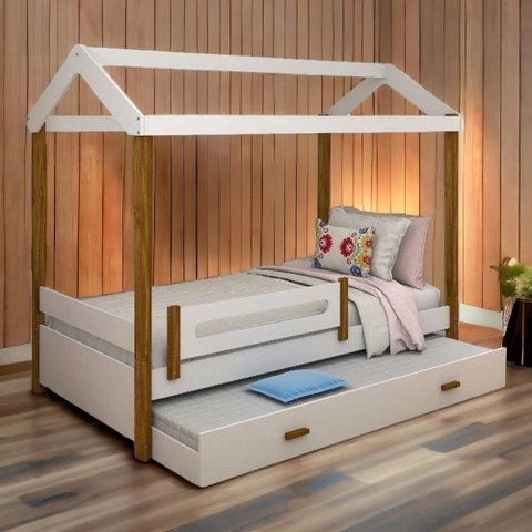 Cama Casa Elisa Branca Solteiro com Cama Auxiliar