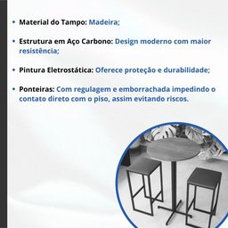 Conjunto Mesa Alta Bar Bistrô Redonda Pinus 2 Bancos Industrial Black Don Castro Decor Industrial Pr - 3