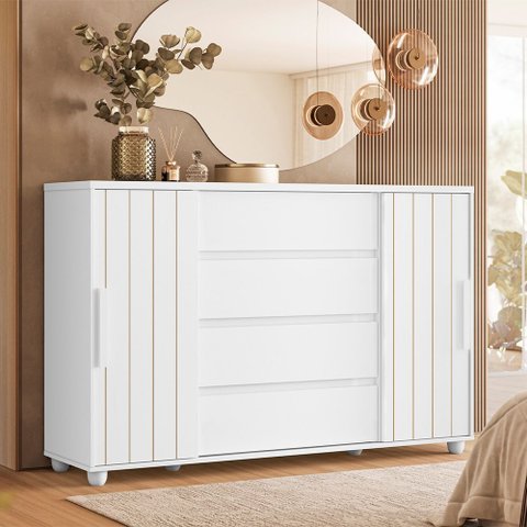 Cômoda Sapateira para Quarto 2 Portas 4 Gavetas Parma A04 Flex Branco Freijó - Lyam Decor