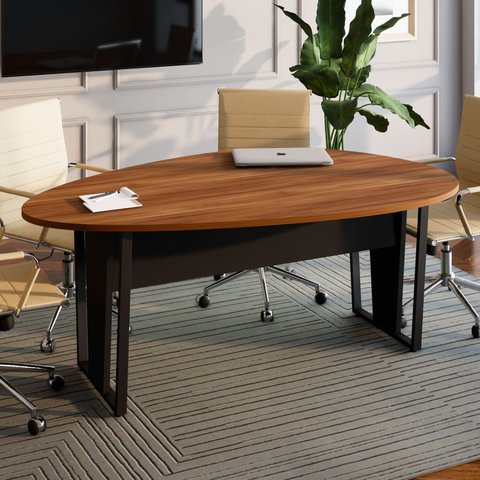 Mesa de Reunião para Escritório 1,80MX1,10m Orgânica com Pés em Metal Corporate F5 Marrom/Nogal/Preto