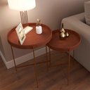 Ver imagem 3 de Conjunto 2 Mesas Laterais Redonda Couro Sintético Decor Patrimar Marrom