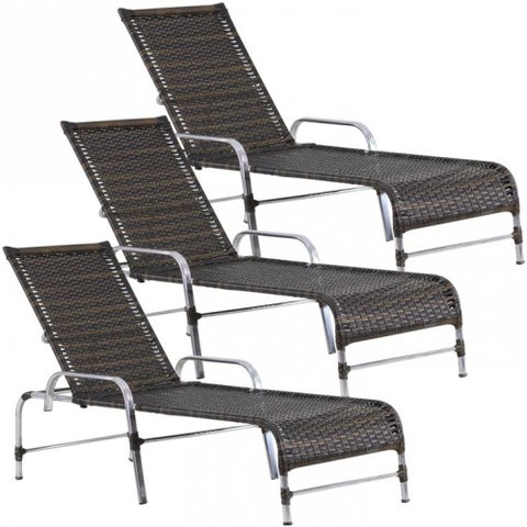3 Espreguiçadeiras Catar Alumínio Piscina, Jardim, Área Trama Original