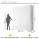 Ver imagem 4 de Guarda Roupa Casal 4 Portas 3 Gavetas Roma 100% MDF Branco