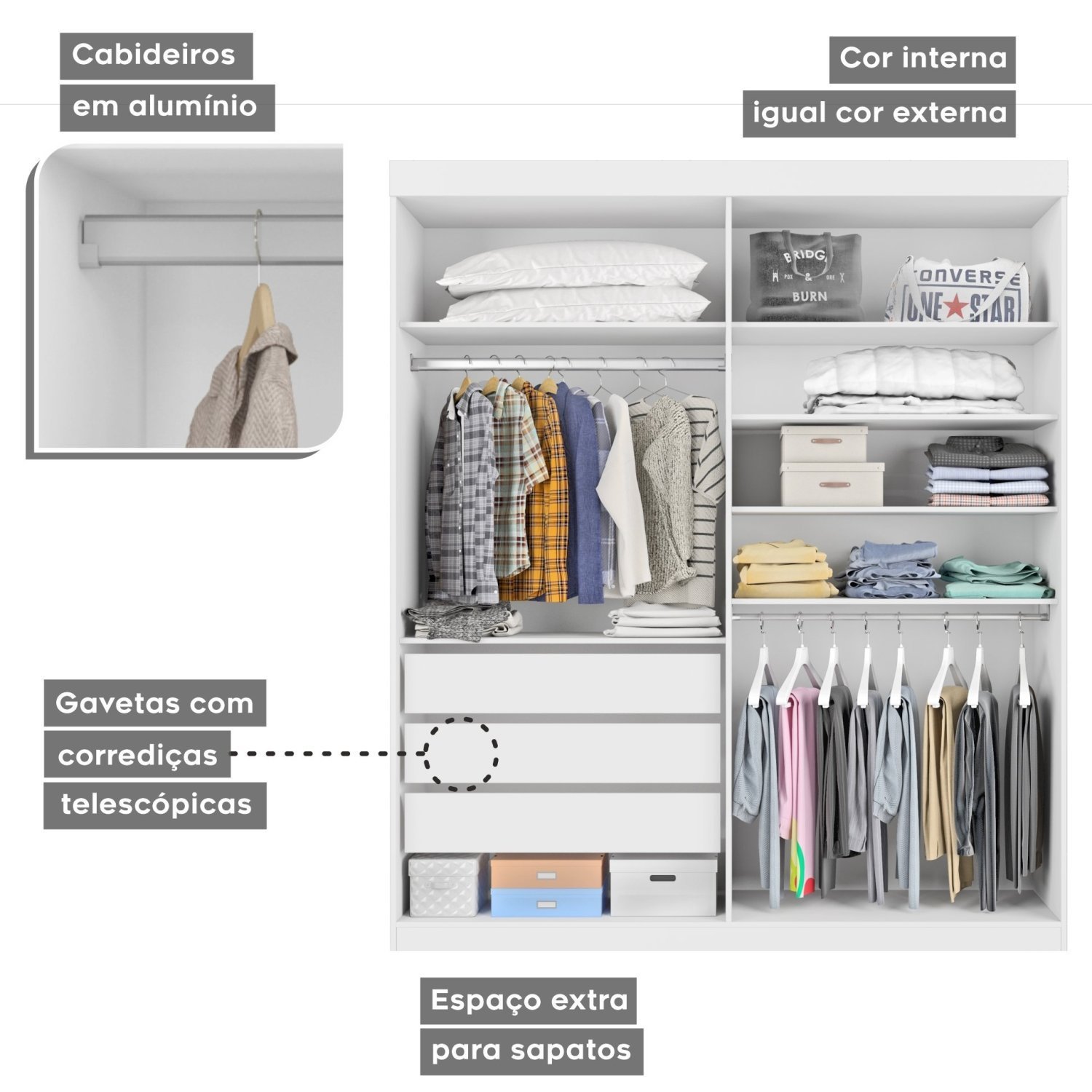 Guarda Roupa Casal 4 Portas 3 Gavetas Roma  - 6