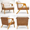 Ver imagem 5 de Kit 2 Poltronas Decorativas para Sala Recepção Laura Linho Braço Madeira Corino Peroba Exclusiva