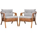 Ver imagem 1 de Kit 2 Poltronas Laura Moderna Corino e Linho Cores Pé Castanho