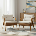 Ver imagem 1 de Kit 2 Poltronas Decorativas para Sala Recepção Laura Linho Braço Madeira Corino Peroba Exclusiva