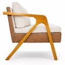 Ver imagem 2 de Kit 2 Poltronas Decorativas para Sala Recepção Laura Linho Braço Madeira Corino Peroba Exclusiva