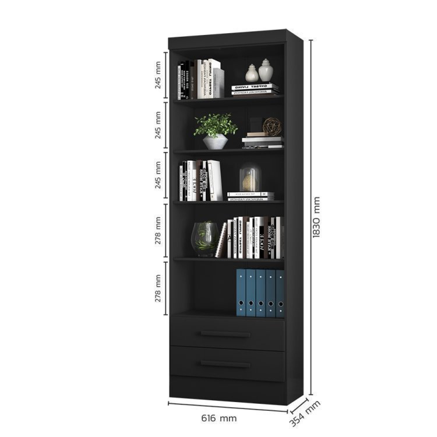 Conjunto Home Office 4 Peças 3 Estante 1 Armário Espresso Móveis - 5
