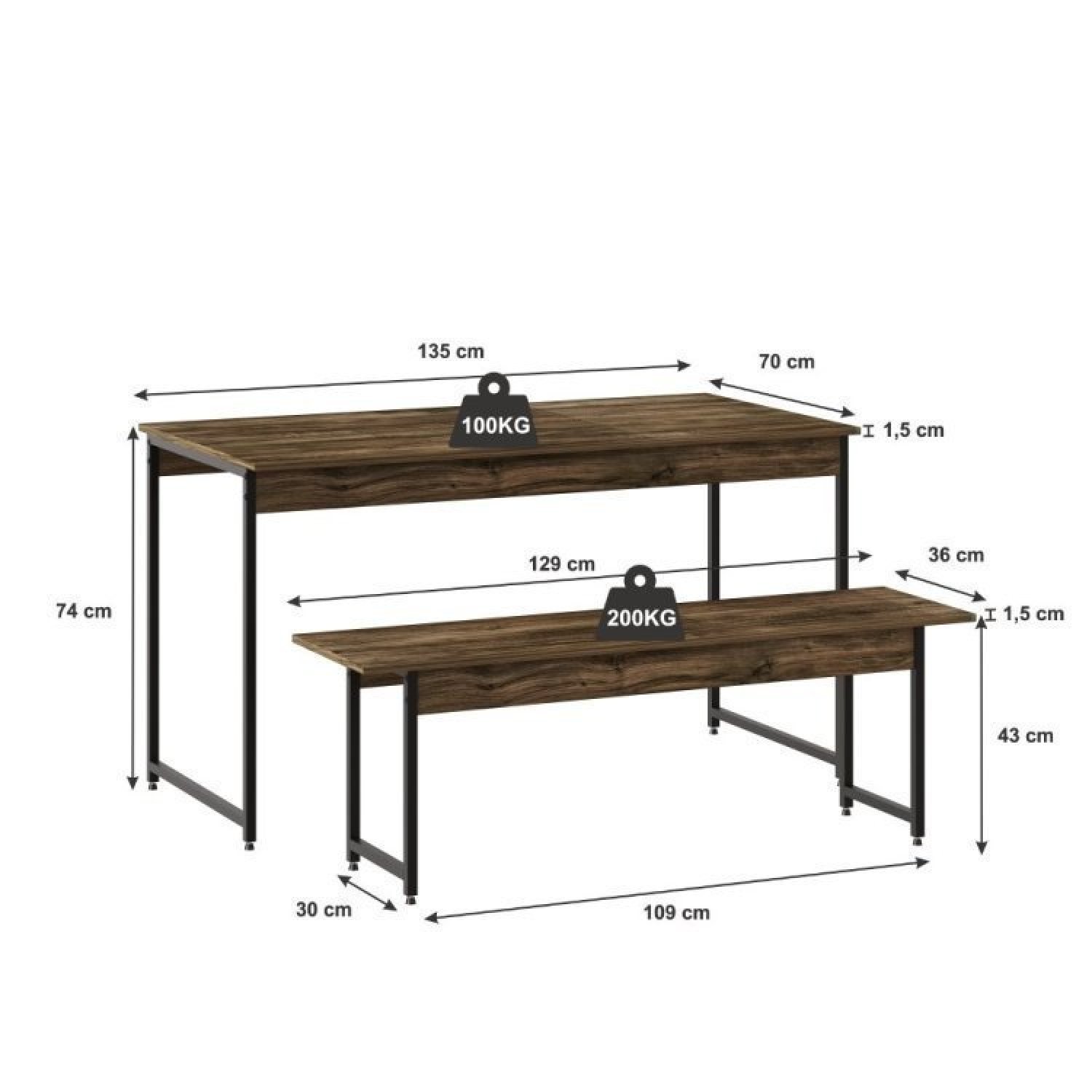 Conjunto Mesa de Jantar com 1 Banco e 4 Cadeiras Eames Base Madeira Espresso Móveis - 4