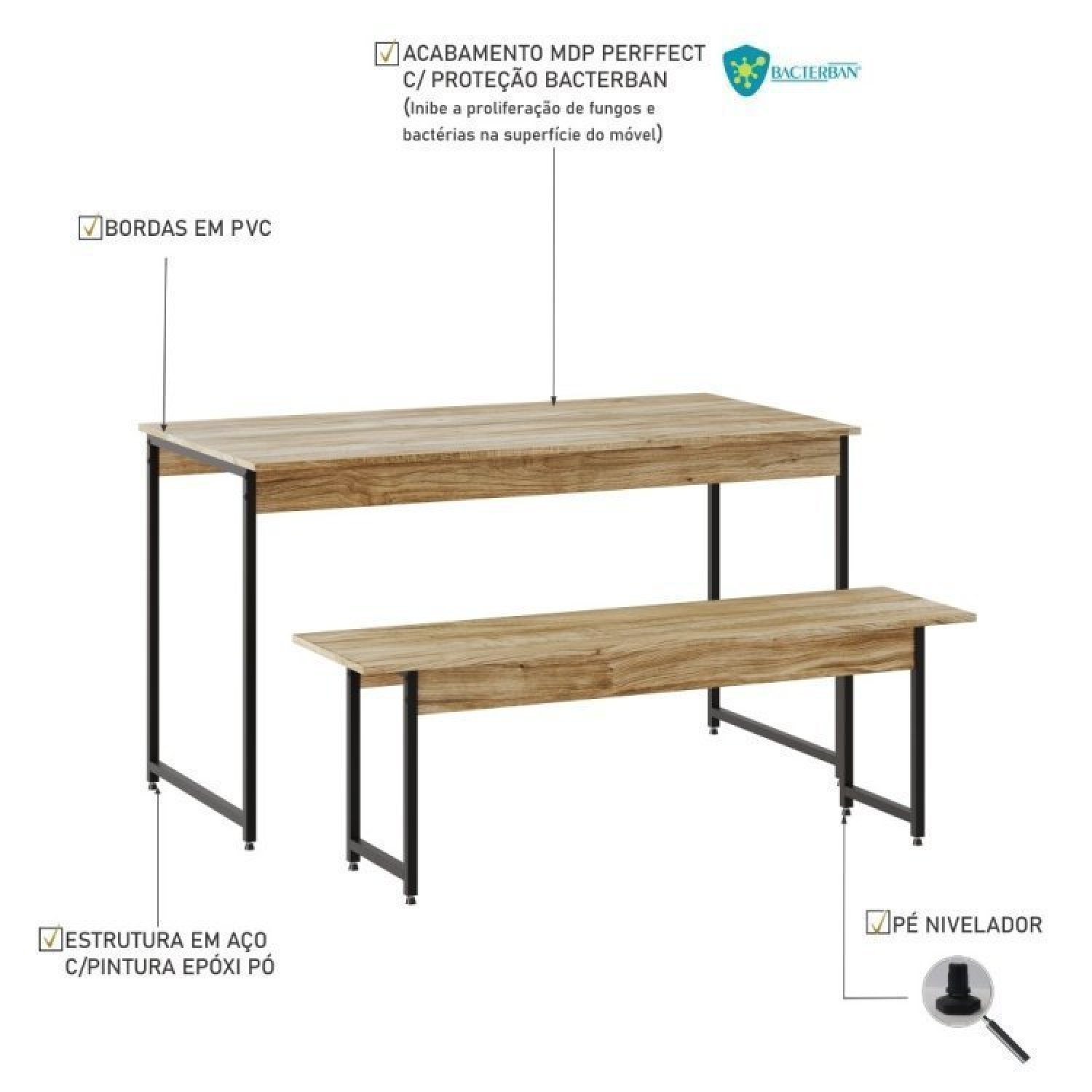 Conjunto Mesa de Jantar com 1 Banco e 4 Cadeiras Eames Base Madeira Espresso Móveis - 3