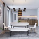 Ver imagem 2 de Conjunto Mesa de Jantar com 2 Banco e 2 Cadeiras Eames Base Madeira Espresso Móveis Branco