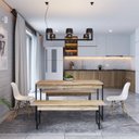 Ver imagem 2 de Conjunto Mesa de Jantar com 2 Banco e 2 Cadeiras Eames Base Madeira Yescasa Marrom/Carvalho
