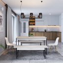 Ver imagem 2 de Conjunto Mesa de Jantar com 2 Banco e 2 Cadeiras Eames Base Madeira Espresso Móveis Branco